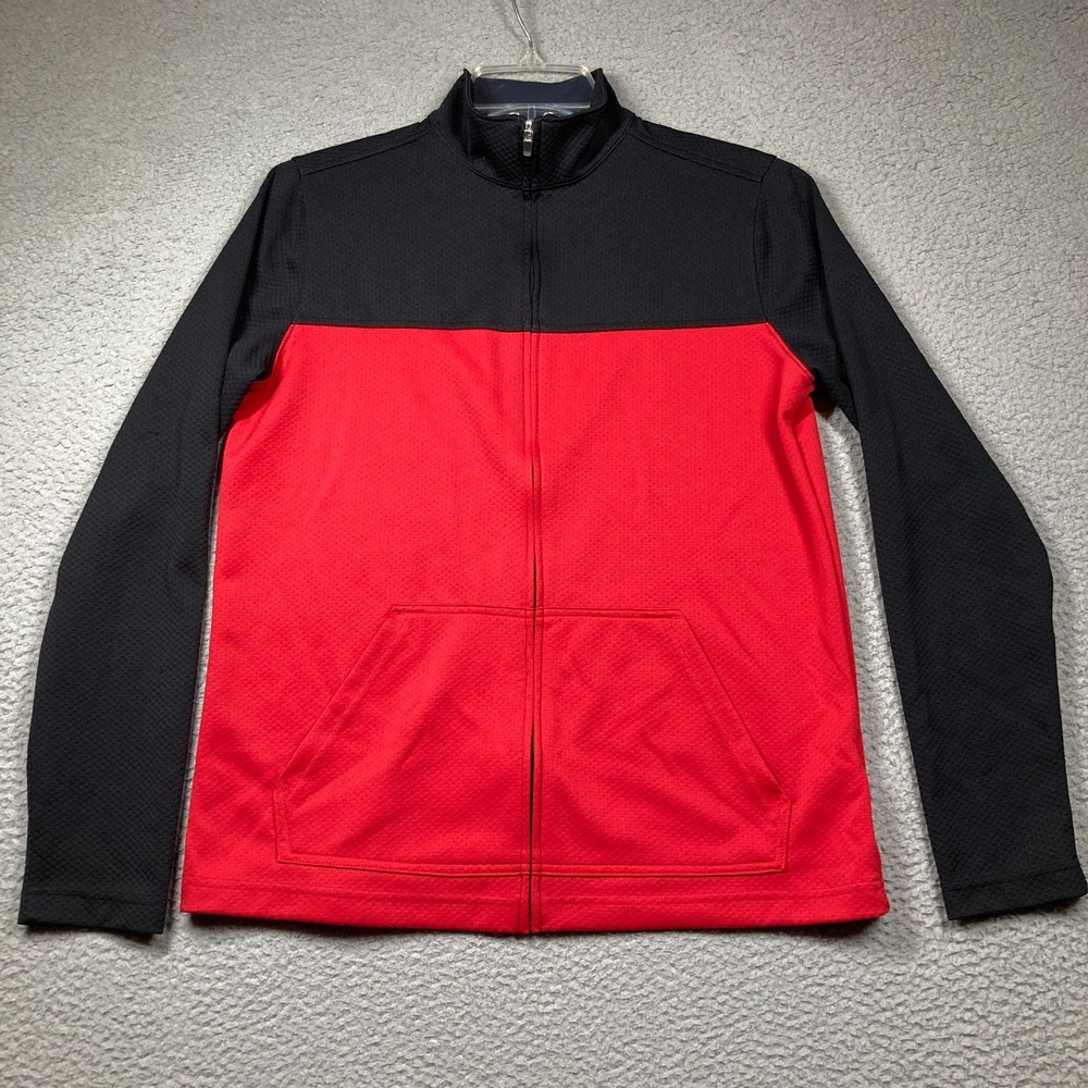 Lands' End Full Zip Lightweight Jacket Adult Small Red‎ Black Mock Neck Pockets
